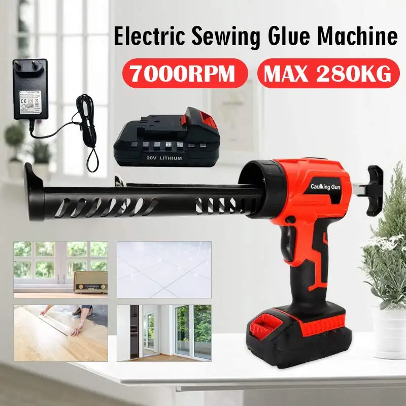 Wireless Electric Caulking Gun Cement Glass Adhesive Applicator Tool Glue Seal Machine with 1 Battery 1 Charger 7000RPM