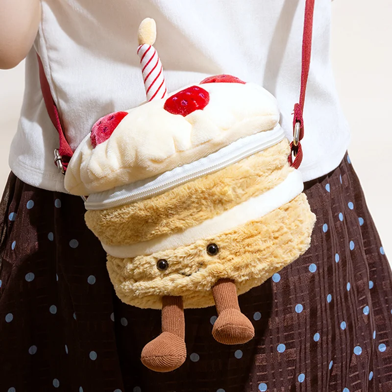 1Pc 20cm Kawaii Plush Cake Bag Plush Toys Sweet Birthday Cake Crossbody Bag Plushie Makeup Bag for Girls Kids Gifts