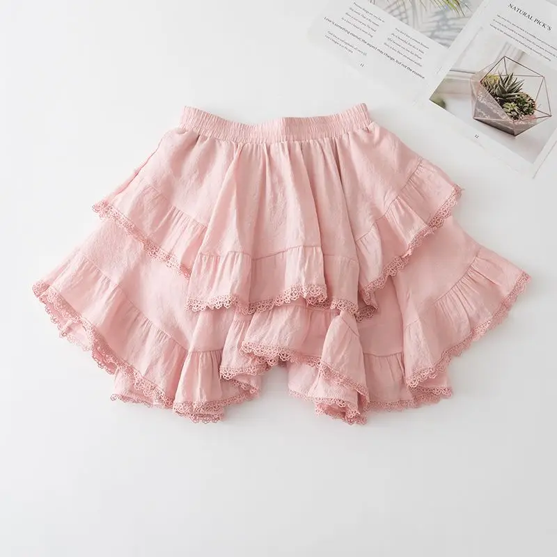 Cotton Linen Summer Mini Irregular Ruffle Skirt White Black Pink Japanese Candy Color Short A Line Harajuku Party Casual Skirt