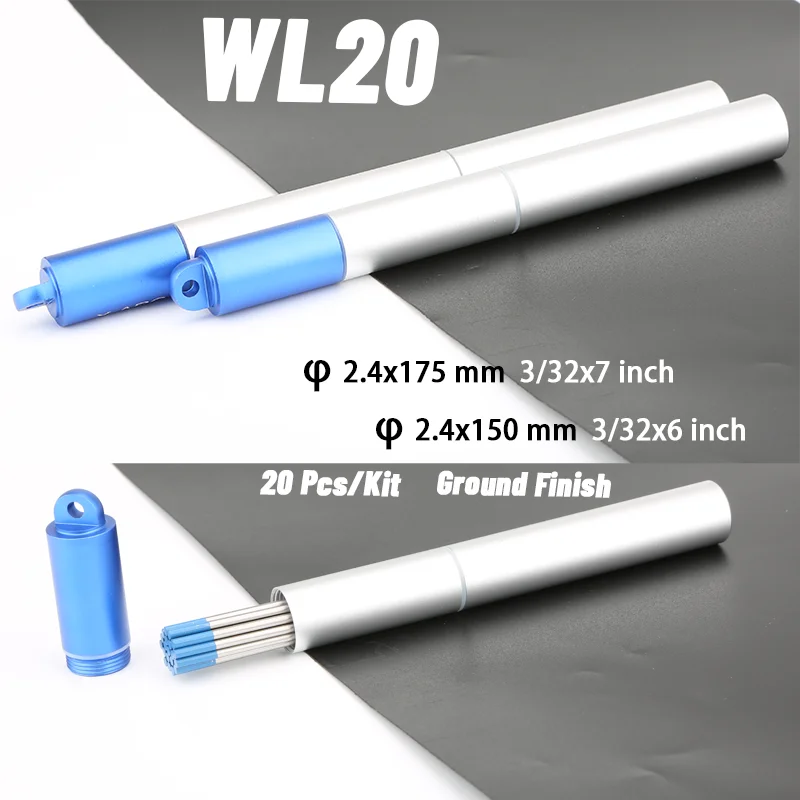 20 Pcs Professional Tig Tungsten Electrodes Aluminum Tube Packaging WC20 WL15 WL20 WP WS20 150mm 6\