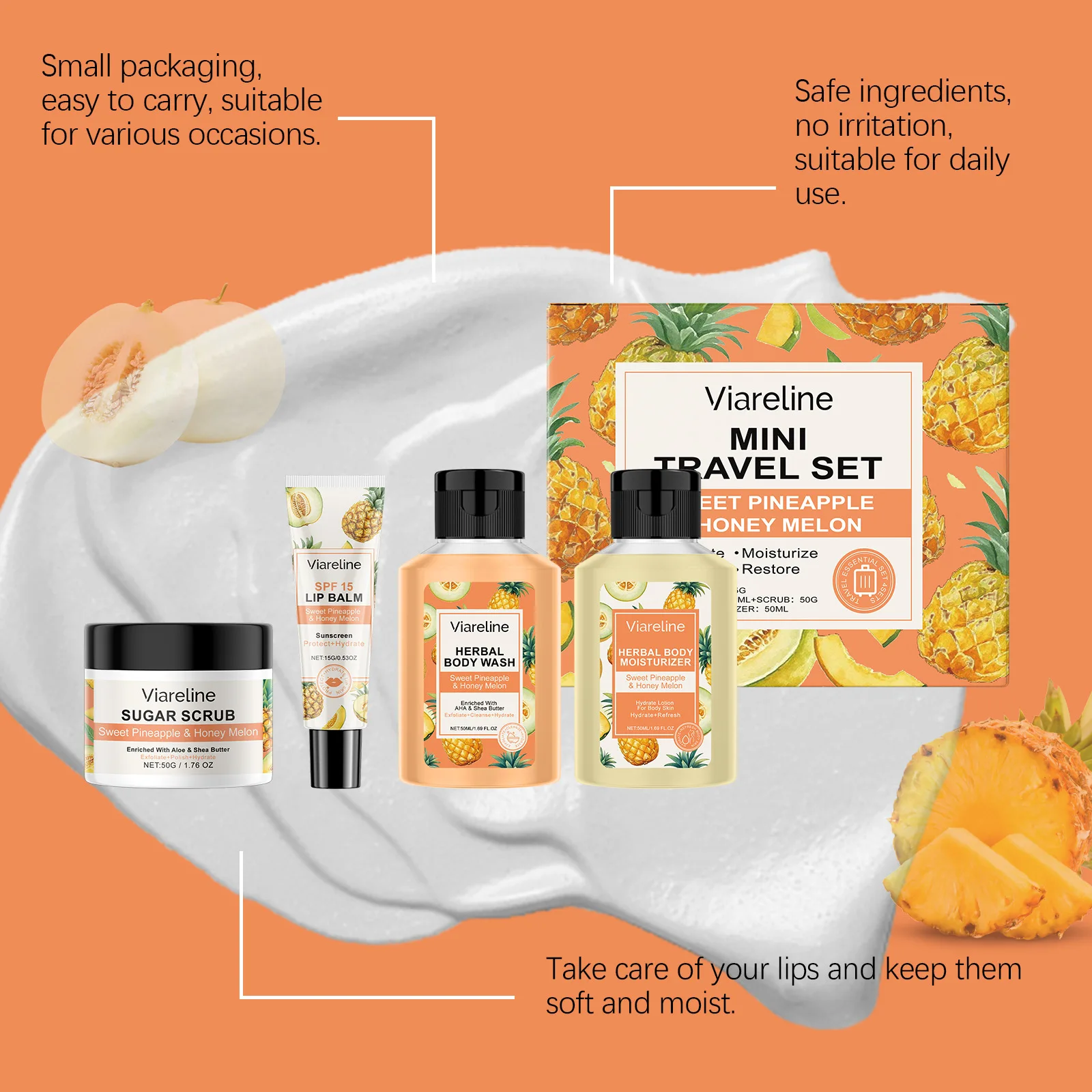 Viareline Body Care Mini Travel Set Keep Brighten Increase Elasticity Improve Sagging Reduce Dull Gifts Skin Moisturizing Series