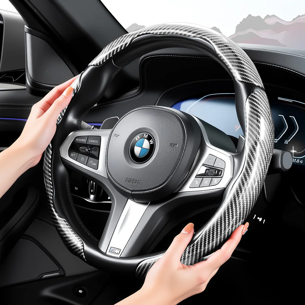 Capa Protetora de Volante em Fibra de Carbono Brilhante para BMW, Acessório de Interior Automotivo Preto, Compatível com Séries X1, X2, X3, X4, X5, X6, X7, Ix, I4, I5, I7, Z4, XM, Ix1, Ix2, Ix3