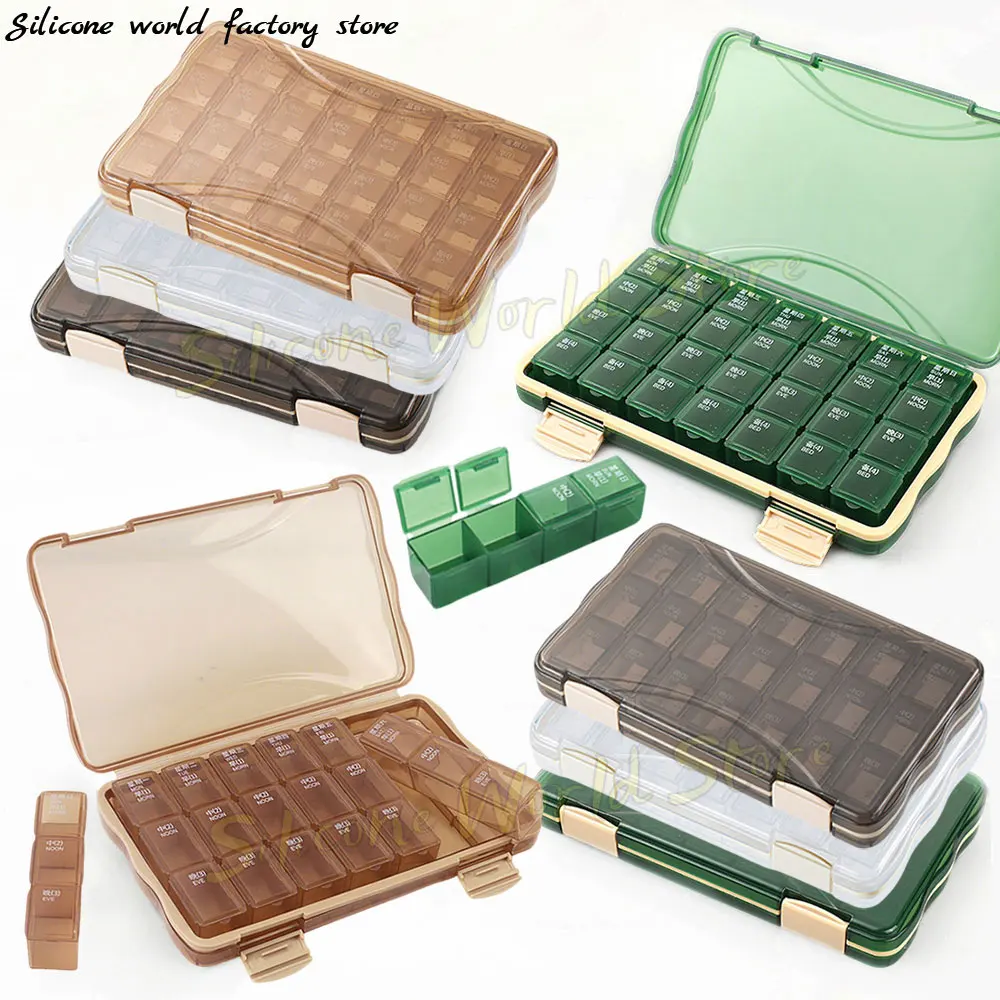 

SW New 21/28 Grids Pill Box Weekly 7 Days Pills Storage Box Portable Travel Vitamin Fish Oils Medicine Organizer Container Case
