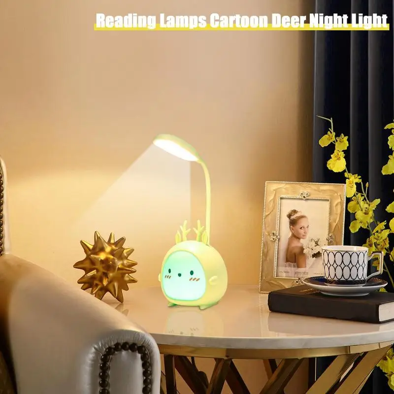 Cute Lights For Bedroom 3 Modes LED Desk Lamp Light Cute Cartoon Lamp USB Rechargeable LED Reading Light Eye Protect For Night