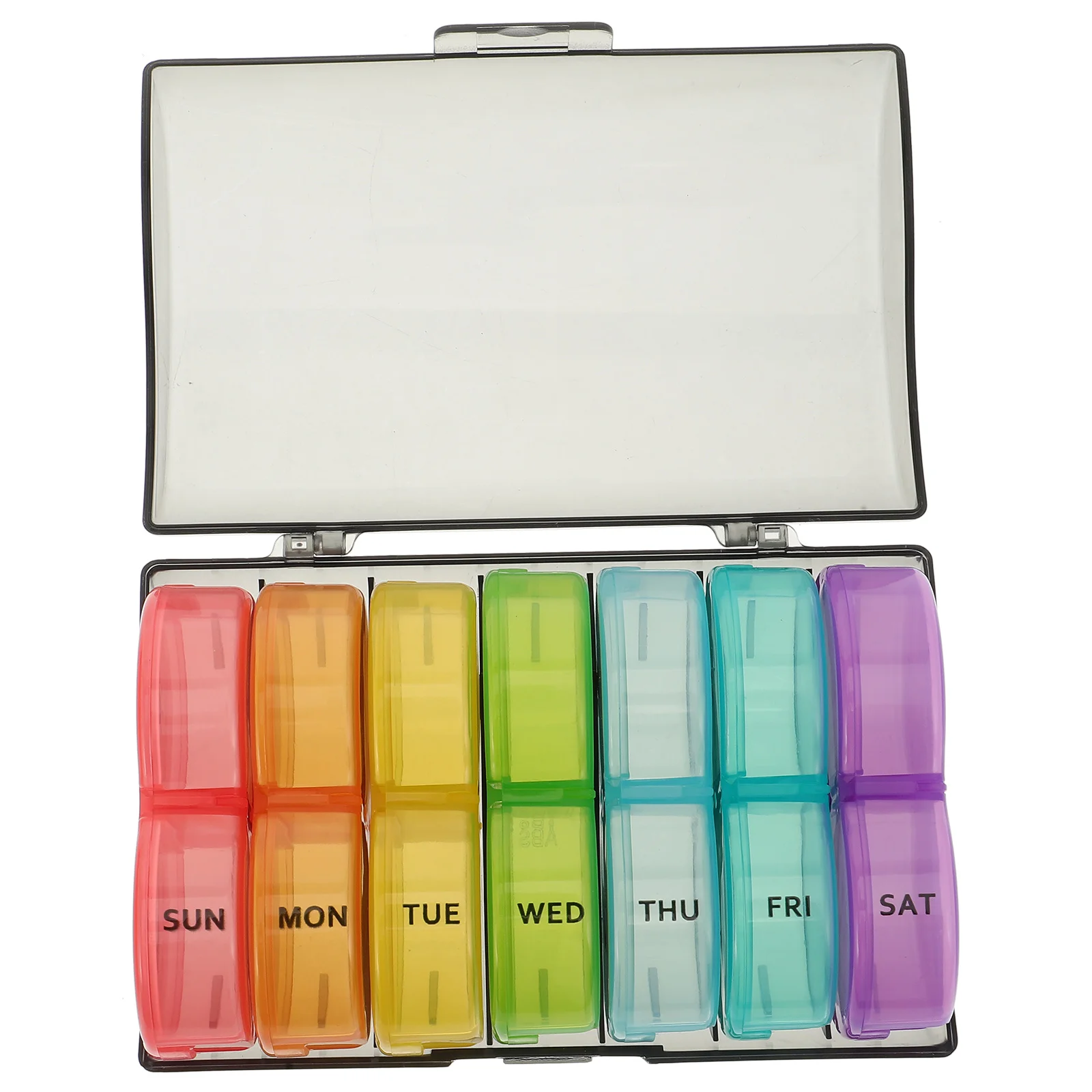 

Portable 7 Day Pill ganizer Case Black Shell Colorful Grid Daily Travel Medicine Box Wear Resistant Compact Pills Storage
