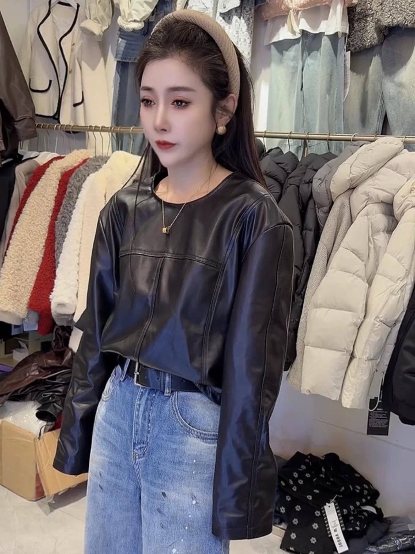 

Ning 2025 New Sle Women's Leather Jaet Genuine eepskin Long Sve Zipper Closure Luxury Feel Small Size Friendly