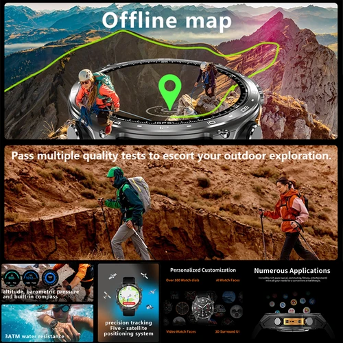 Imagen 2 del producto Reloj inteligente HD300 Pro para hombre AMOLDE, seguimiento GPS, mapa sin conexión, grabadora de memoria de 4GB, linterna, barómetro deportivo al aire libre, brújula de altitud