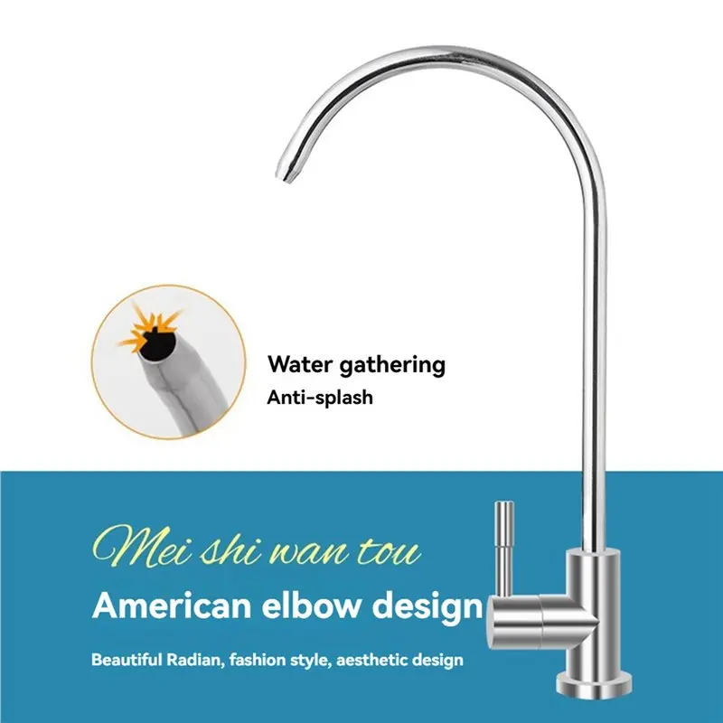 HGHO 4Pcs 1/4Inch Kitchen Sink Faucet Tap Chrome Reverse Osmosis Drinking Water Filter Rotation Faucet Fast Connection