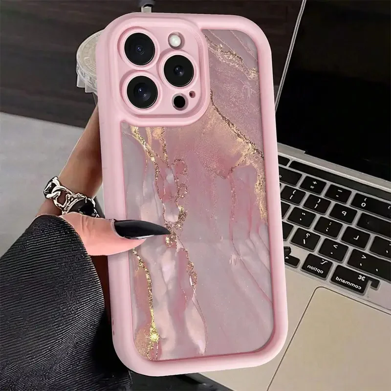 Ins Style Pink Marble Pattern Gradient Phone Case for iPhone 17 16 15 14 13 12 11 Pro Max 7 8 16 Plus XS XR X 16e Silicone Cover