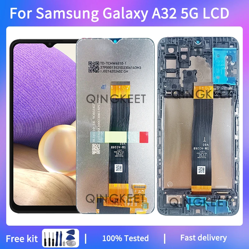 

Новинка 6,5, для Samsung Galaxy A32, телефон с ЖК-дисплеем, сенсорный экран, дигитайзер в сборе для Galaxy A32, телефон с рамкой