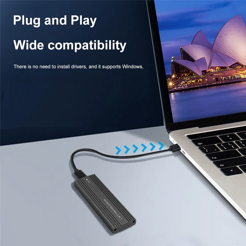 صندوق حافظة SSD مزدوج البروتوكول NVME/SATA بسرعة 10 جيجابت في الثانية USB 3.1 من النوع إلى M.2 NGFF PCIe SSD غلاف خارجي - أسود