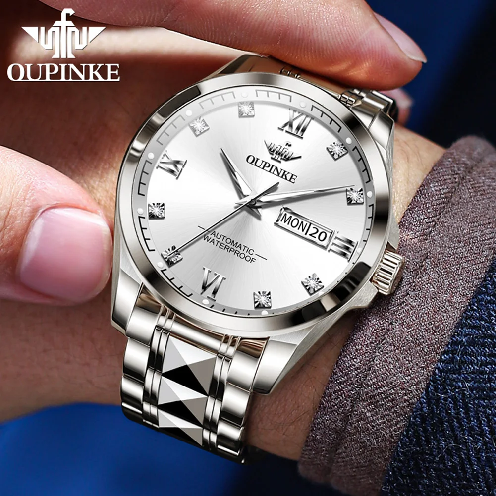OUPINKE montres pour hommes décontracté mode acier tungstène Original automatique montre mécanique pour homme étanche lumineux Date semaine