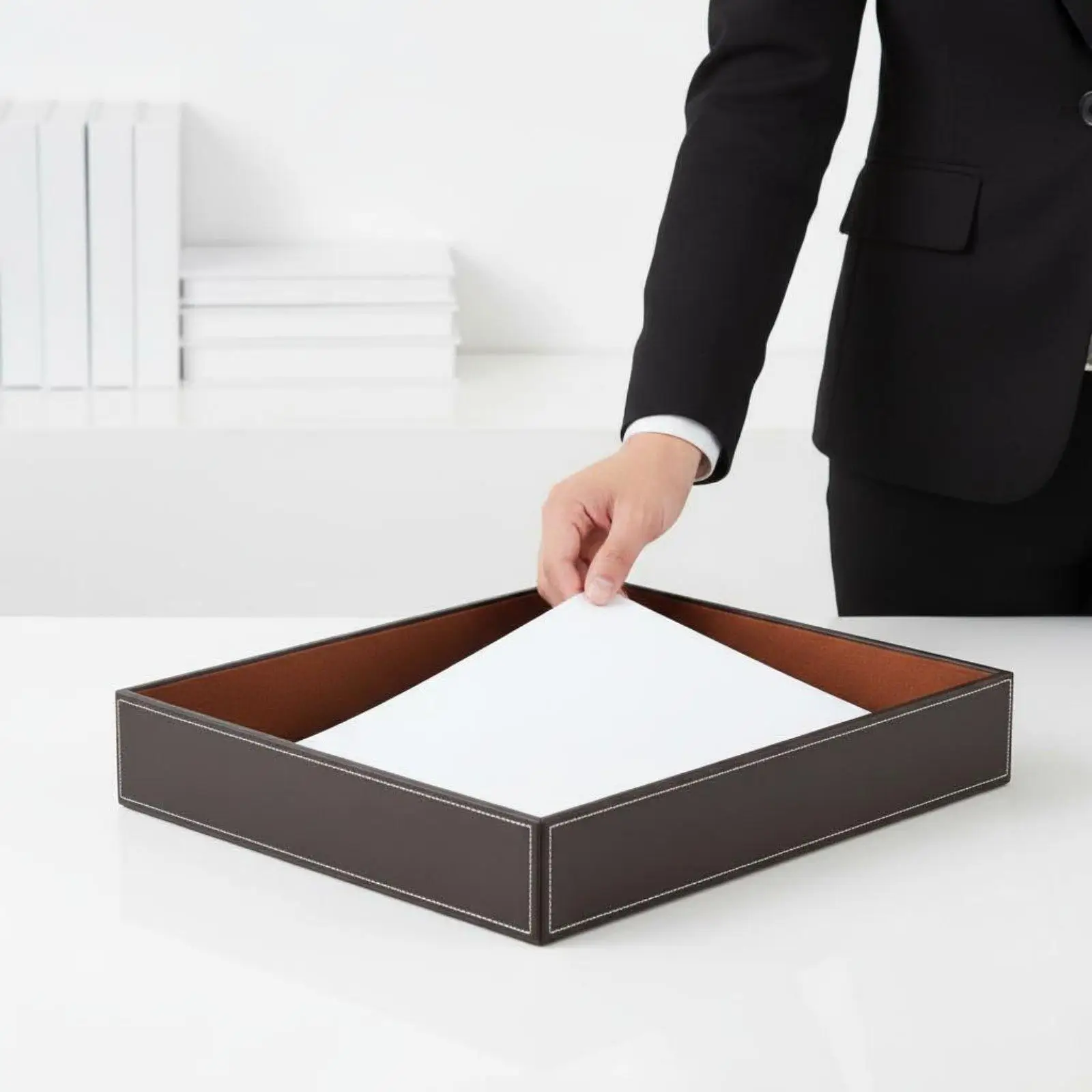 High Capacity Desk File Tray Leather A4 Document Holder Office Organizer for Documents and Desktop Organization