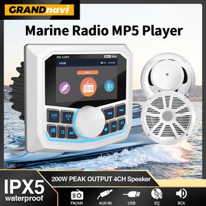 GRANDnavi MP5 Marine Stereo Waterproof IPX5 Boat Radio Player Bluetooth FM AM RDS Audio For Yacht Gauge RV ATV UTV Cart