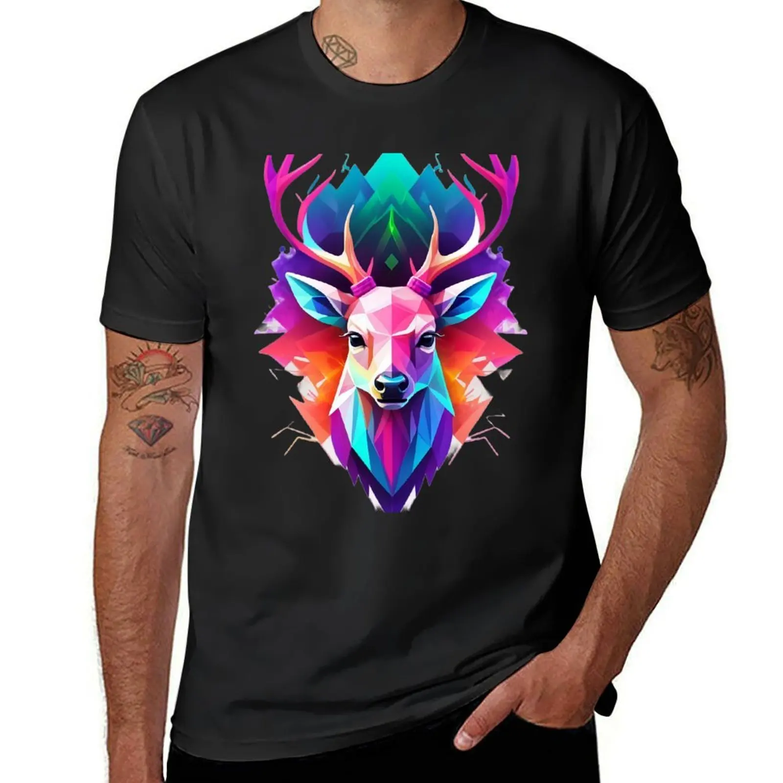 beautiful deer vibrant colors T-Shirt summer top blacks vintage mens vintage t shirts