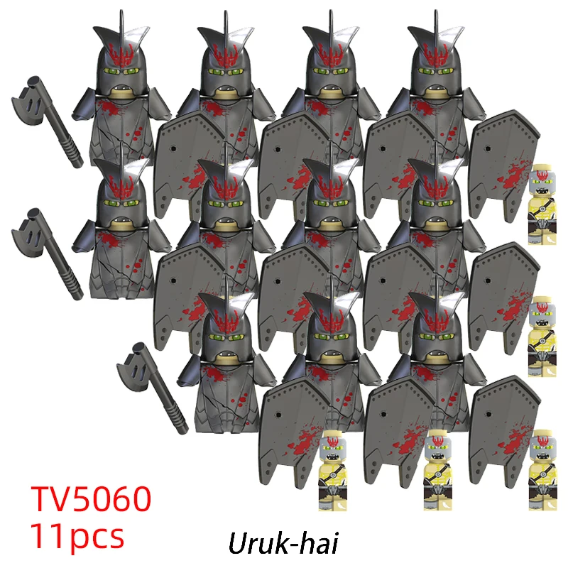 11 pièces TV6410 MOC Chevalier Médiéval Soldat Briques Guerrier Orc Armure Casque Bouclier Mini Figurines Blocs de Construction DIY Jouets Cadeau Enfants