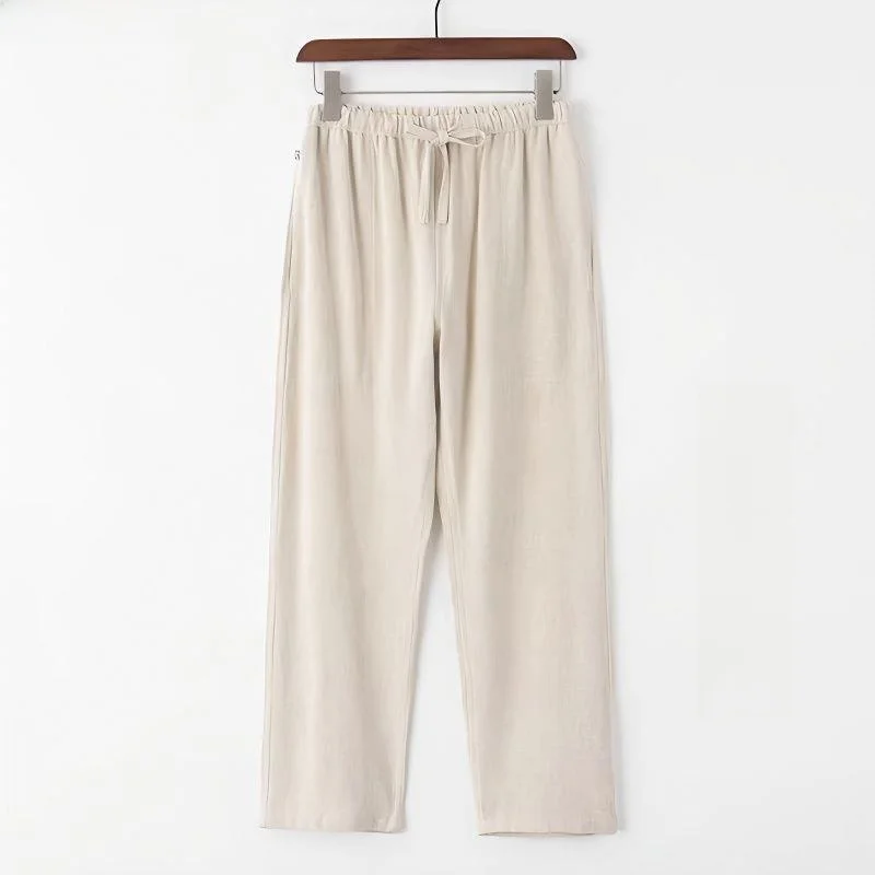 

Loose Cotton Linen Straight Leg Pants Men's Casual Trousers Elastic Waist Tai Chi Chinese Sle Zen Meditation Pants