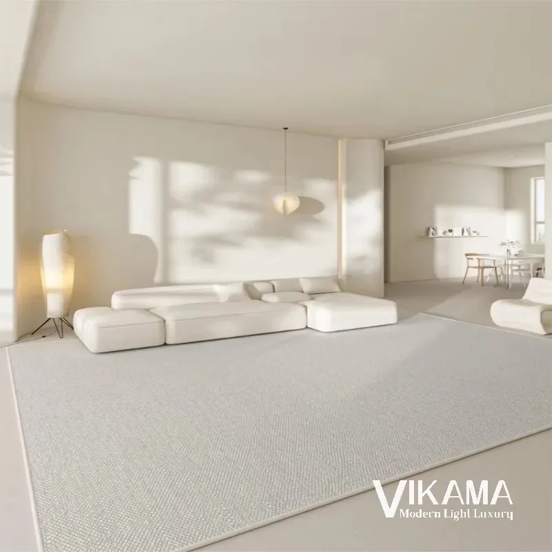 VIKAMA Upgraded Material Cream Minimalist Luxury Carpet Living Room Art Deco Bedroom Bedside Pure Color Washable Floor Mat Rug