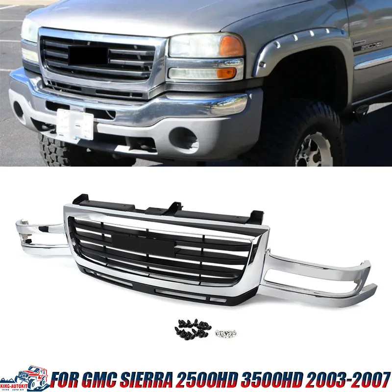 

Chrome Front Grill For GMC Sierra 2500HD Classic 3500 Heavy Duty Truck 2003-2007 Front Racing Grille Bumper Upper Mesh Grills