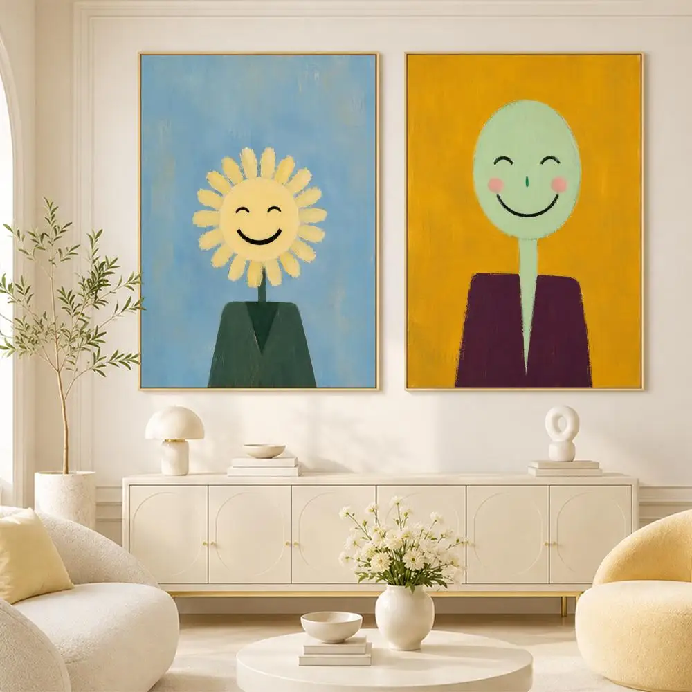 Whimsical Simple Smile Man Poster Living Room Bedroom Wall Decor Poster Self-Adhesive Aesthetic Modern Vibe
