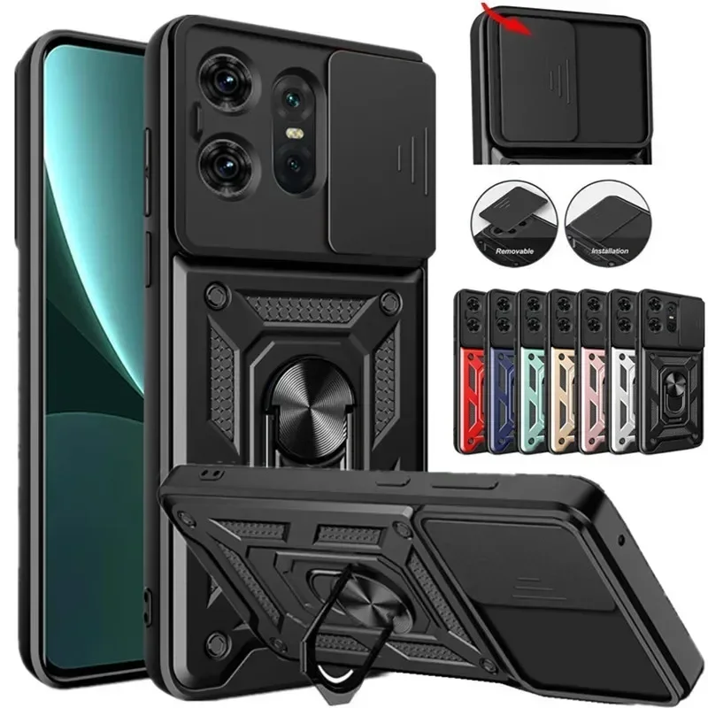 Funda armadura a prueba de golpes para Motorola Edge 50 40 NEO 30 Pro Ultra Fusion G04 G34 G84 G54 G42 soporte de anillo cubierta protectora de lente deslizante