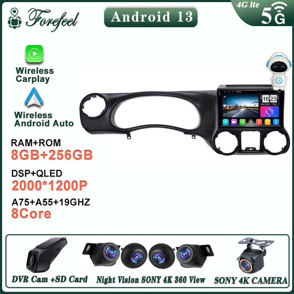 Autoradio Android 13 Qualcomm pour Jeep Wrangler 3 JK 2010-2018, Stéréo, DVD, Lecteur NO 2DIN, Navigation GPS, Écran TV, Limitation