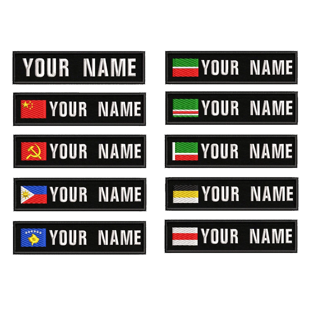 1PC 10cmX2.5cm Custom Name Flag Patch Stripes Badge Iron On Or Hook Loop Belarus Russian Empire China Soviet Union