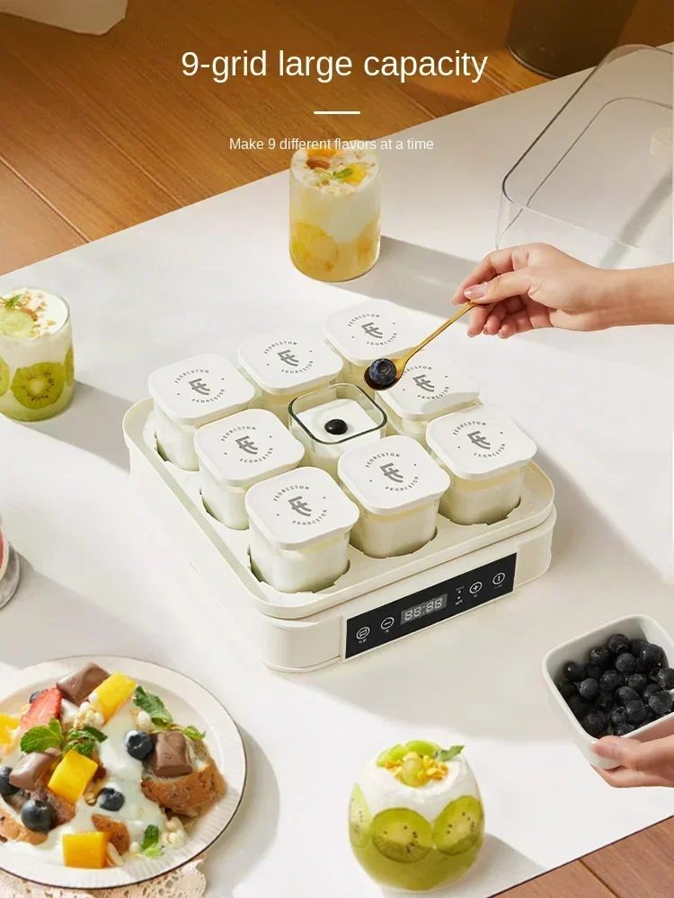 220V FEORCSTON Automatic Yogurt Maker with 9 Jars, Perfect for Homemade Pickles, Natto, and Sake, Large Capacity AD