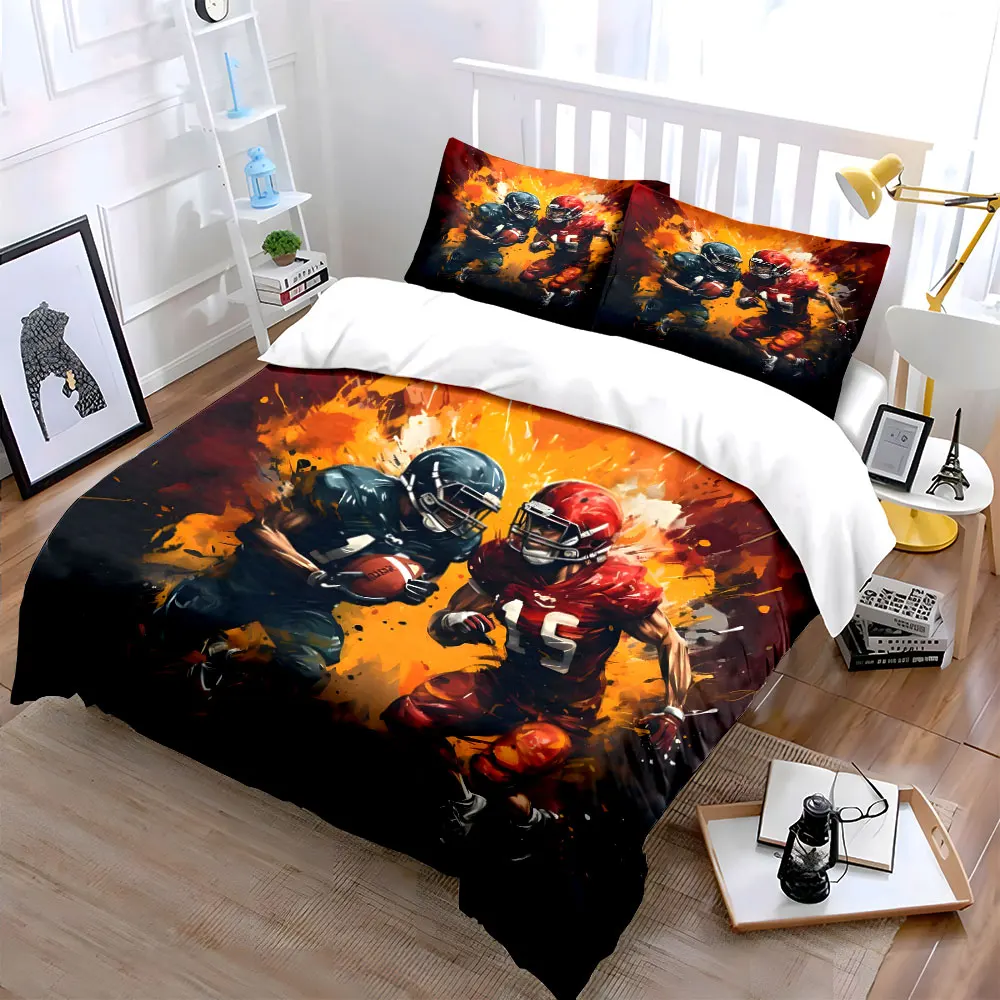 Intense football competition scene Printed Duvet Cover Set1 Duvet Cover+2 PillowcaseMulti Size Bedroom Bedding Decor
