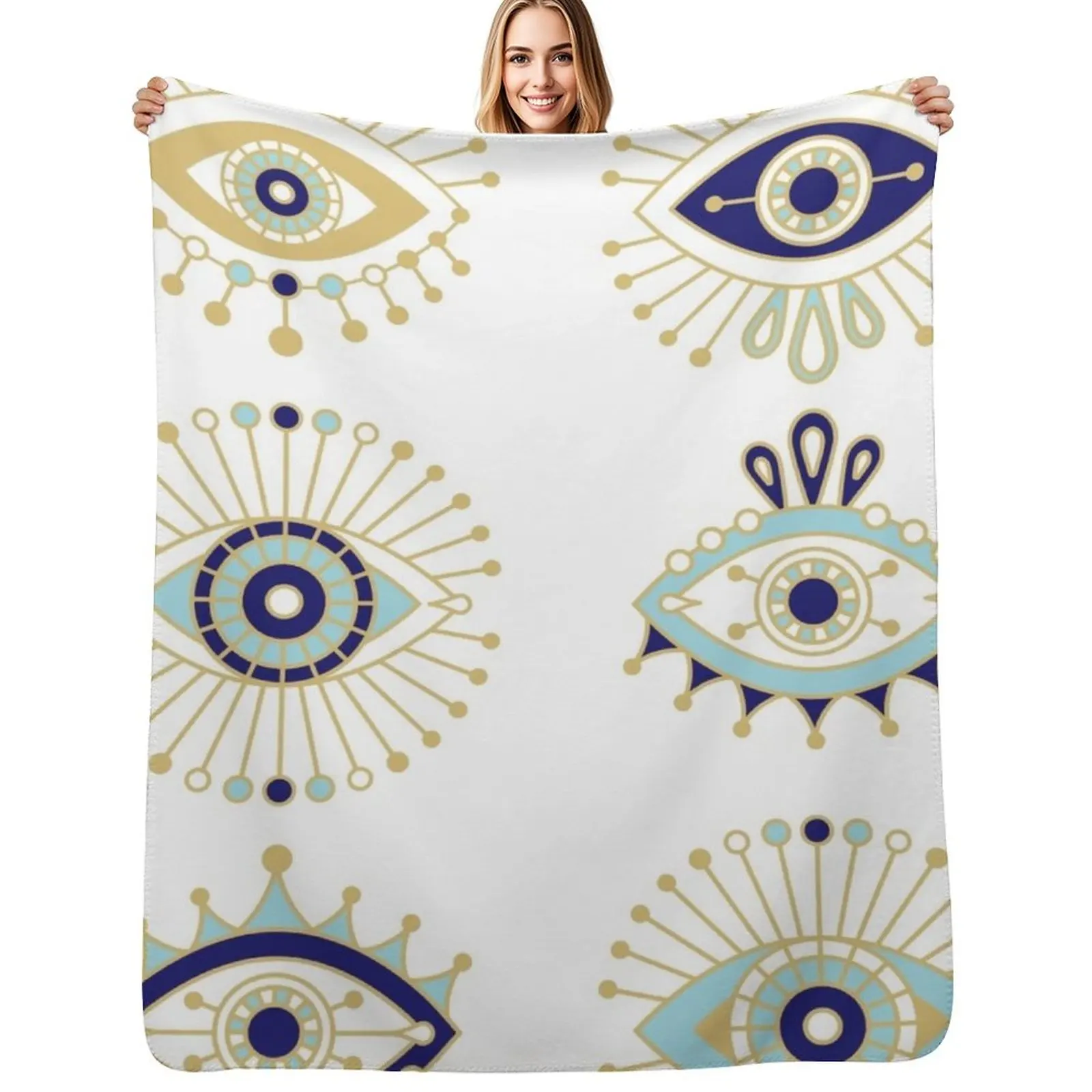 

Evil Eye Collection on White Throw Blanket Stylish Warm Blanket for Living Room Bedroom