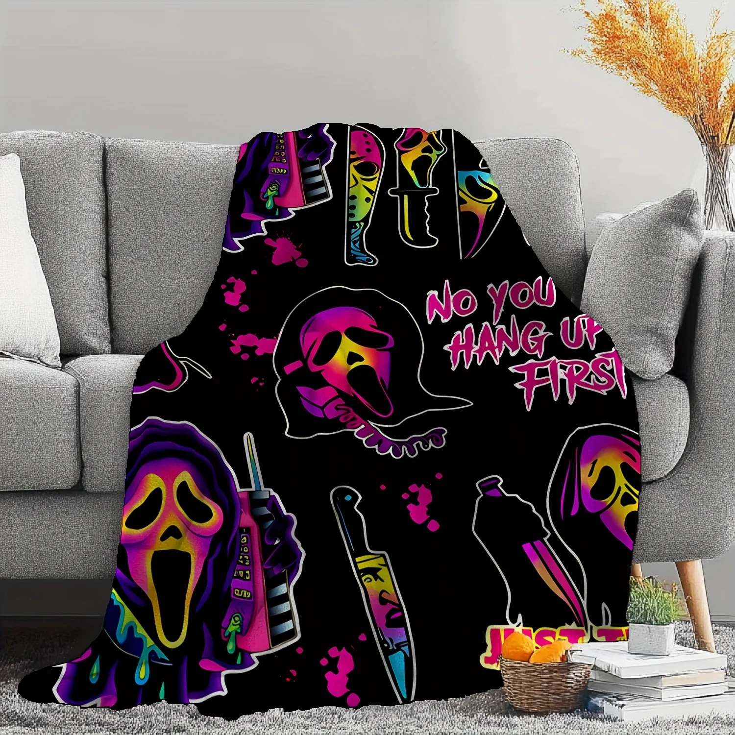 Halloween Horror Movie Blanket,Halloween Small Blanket,Soft Flannel Bed Blanket Living Room Sofa Bedroom Decoration Gift