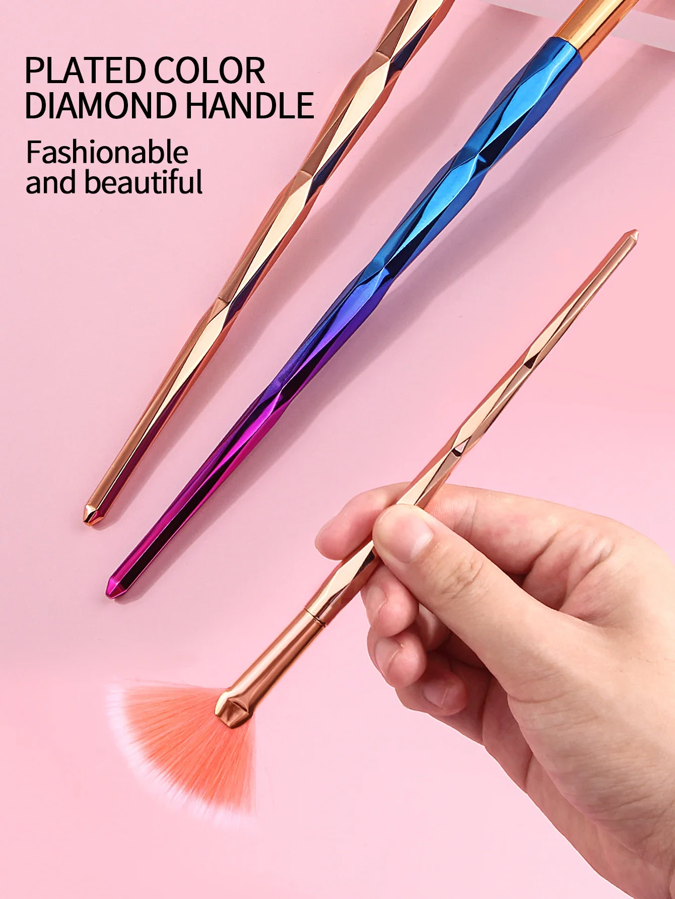 แปรงทรงพัดด้ามจับสีสันสดใส 8 ชิ้น, แปรงปัดแก้ม, แปรงคอนทัวร์, แปรงอายแชโดว์, ชุดแปรงแต่งหน้าอเนกประสงค์