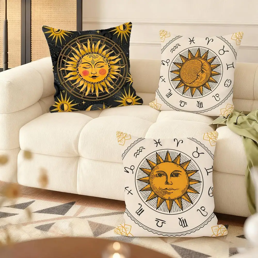 Tarot Sun and Moon Cushion Cover Soft Plush Double-Sided Printed Sofa Pillow Cushion Cover | Cozy All-Season Durable Decor Gift