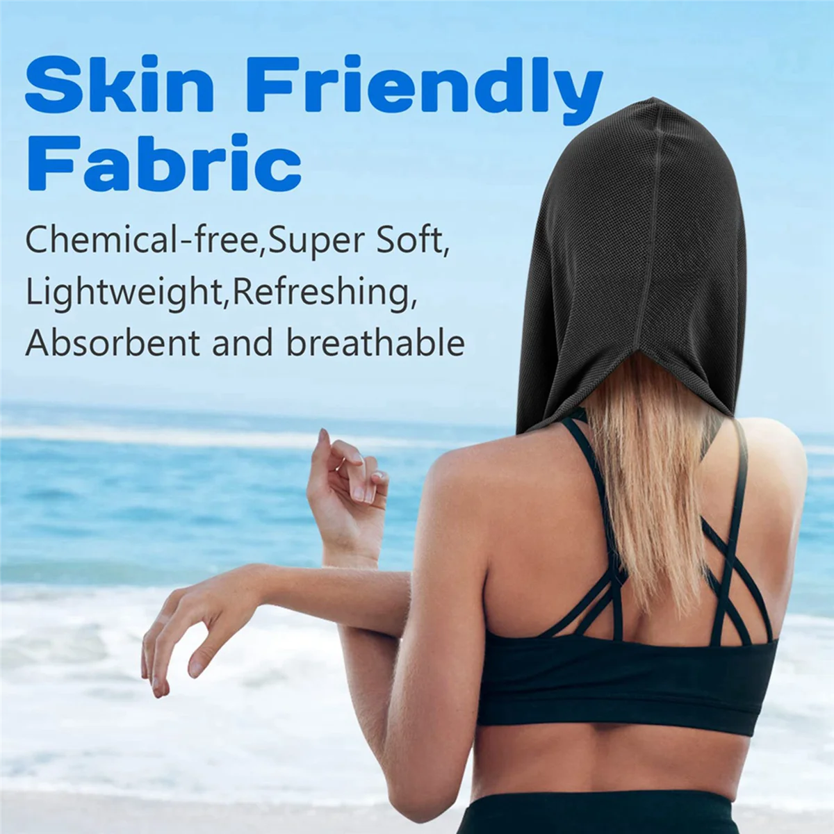 A72Z 2X Cooling Hoodie Towel,Cooling Towels for Neck and Face,for Sauna Yoga Camping Workout Black