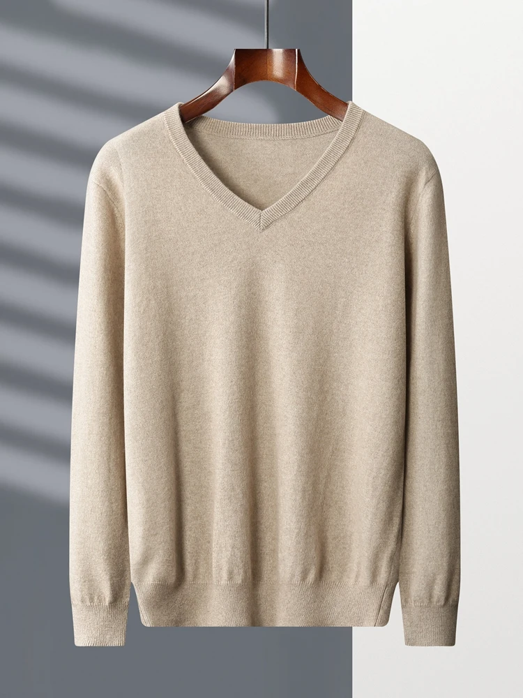 100% Cashmere Business Knitwear Pullovers Men\'s V-Neck Sweater Autumn Winter Long Sleeve Jumpers Casual Clothing Tops