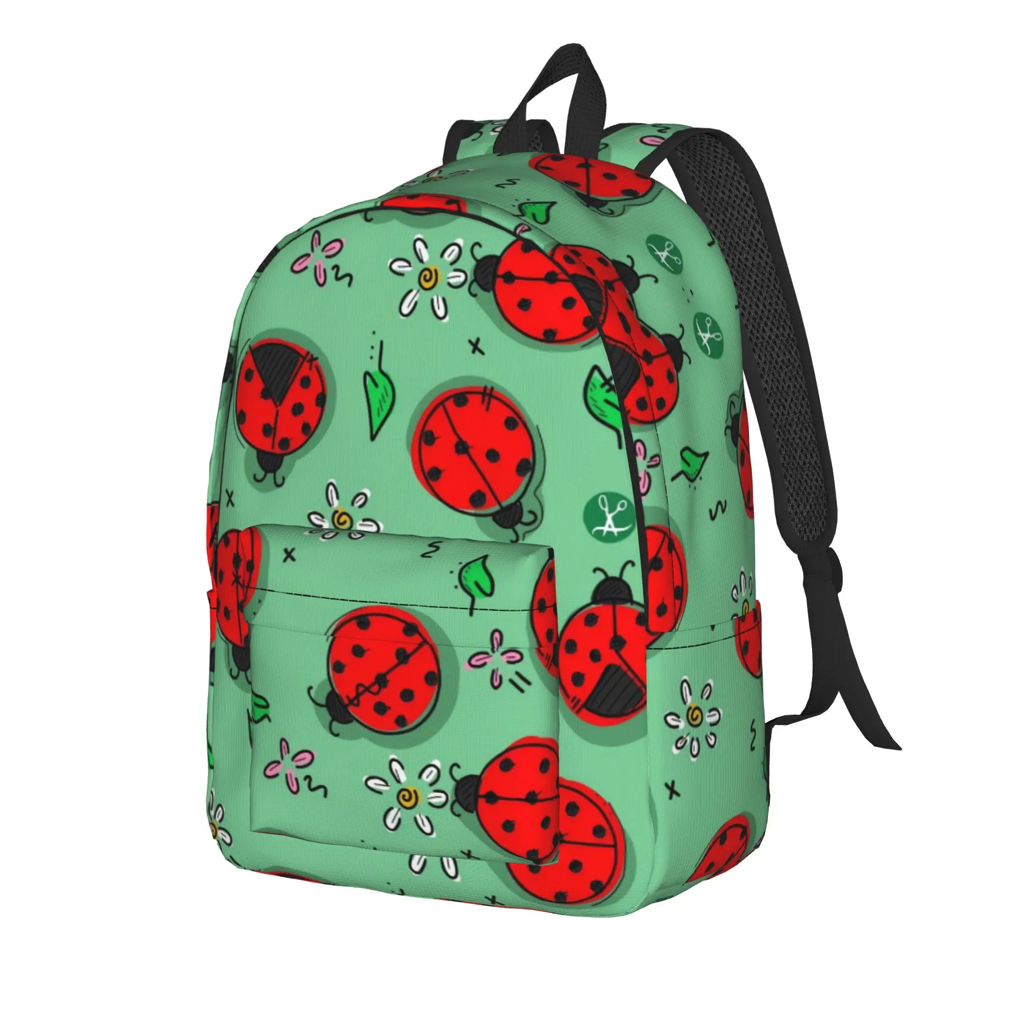 Ladybugs And Flowers Backpack Student  Print Backpacks Polyester Leisure High School Bags Travel Colorful Rucksack
