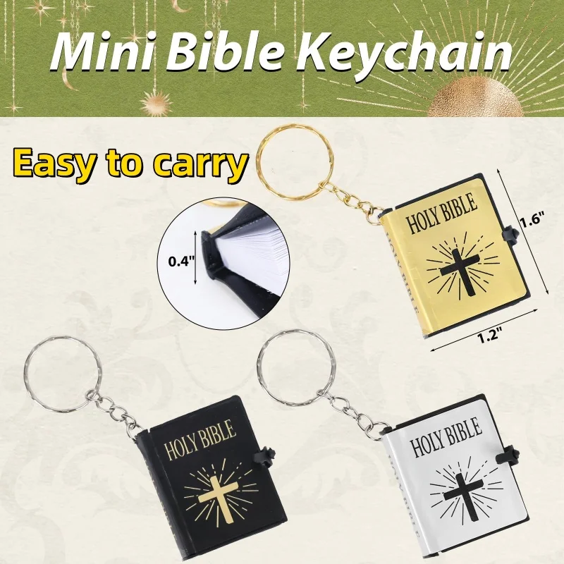 Neue 10er-Pack Bibel-Schlüsselanhänger: Miniatur-Bibel mit Gebetsbotschaften – Handtaschenanhänger, Kirchengedenkgeschenk – Detail 2