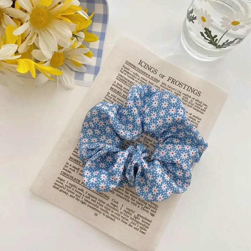 Women\'s Hair Band Fashion Blue Flower Scrunchies Sweet Girl Hair Ties Ponytail Hairband New Headwear Hair Accessories