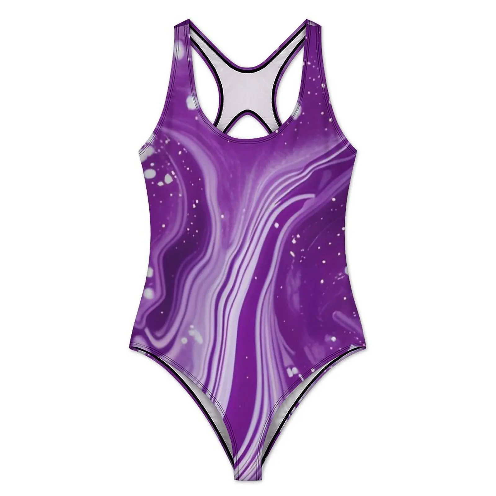 Purple Glitter Marble Print Swimsuit Sexy  Woman Swimwear One-Piece Stylish Swimsuits Sport Push Up High Cut Monokini