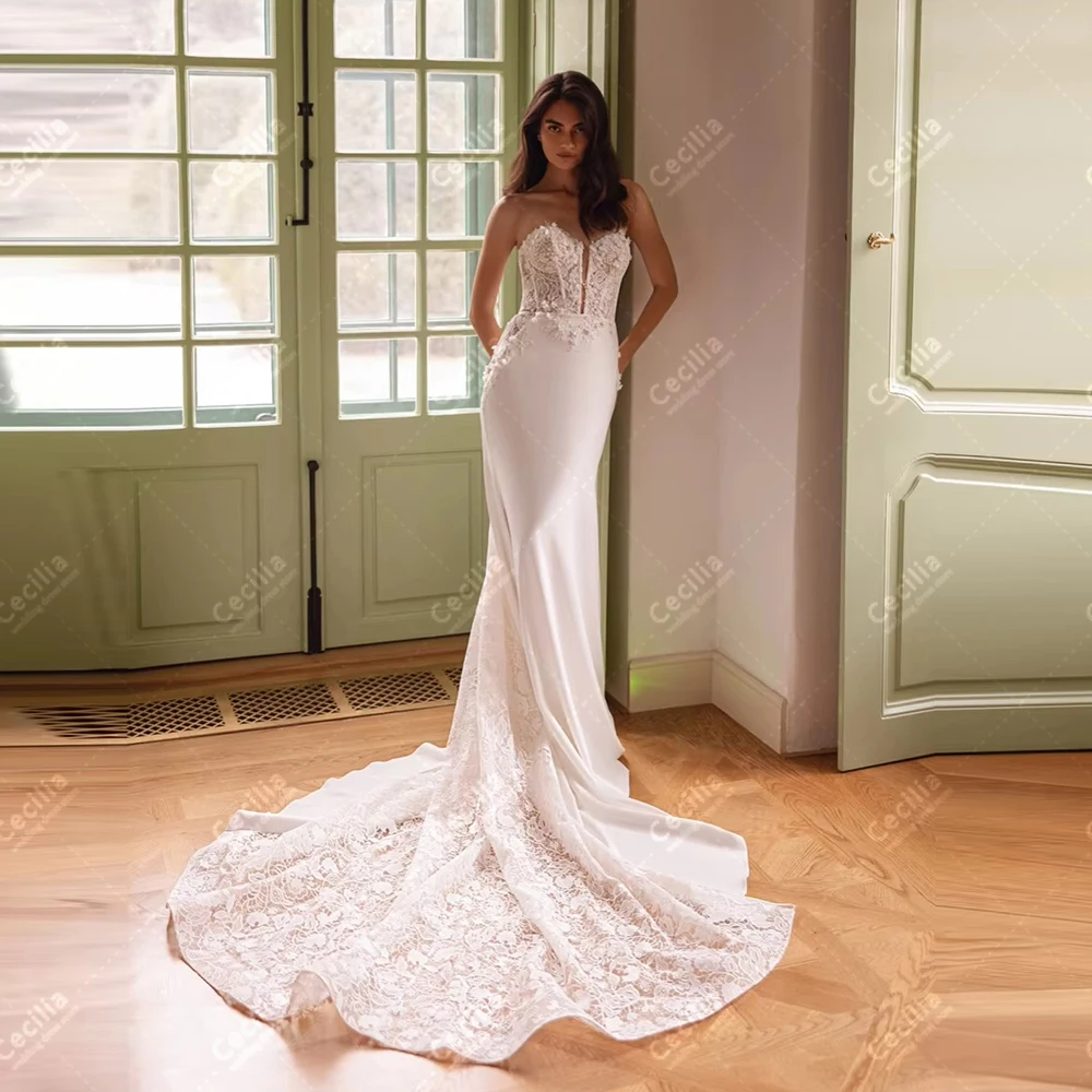 Великолепные свадебные платья, элегантные свадебные платья, кружевные аппликации, сексуальные халаты без бретелек с открытой спиной, индивидуальные платья Vestidos De Novia 2026