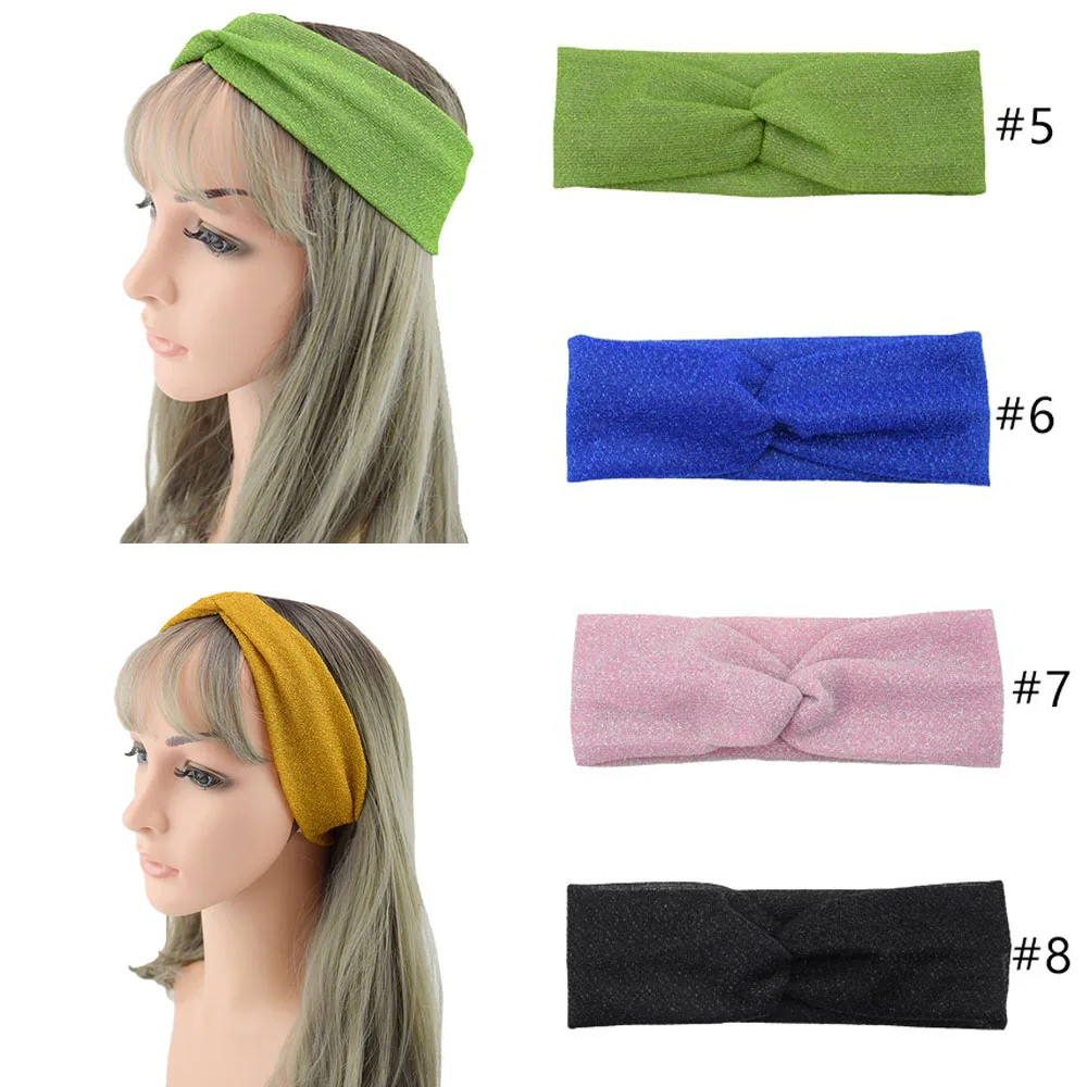 Glitter Shiny Cross Knot Headband For Women Spring Summer Sports Headband Breathable Solid Color Wide Hair Bands Makeup Headwrap