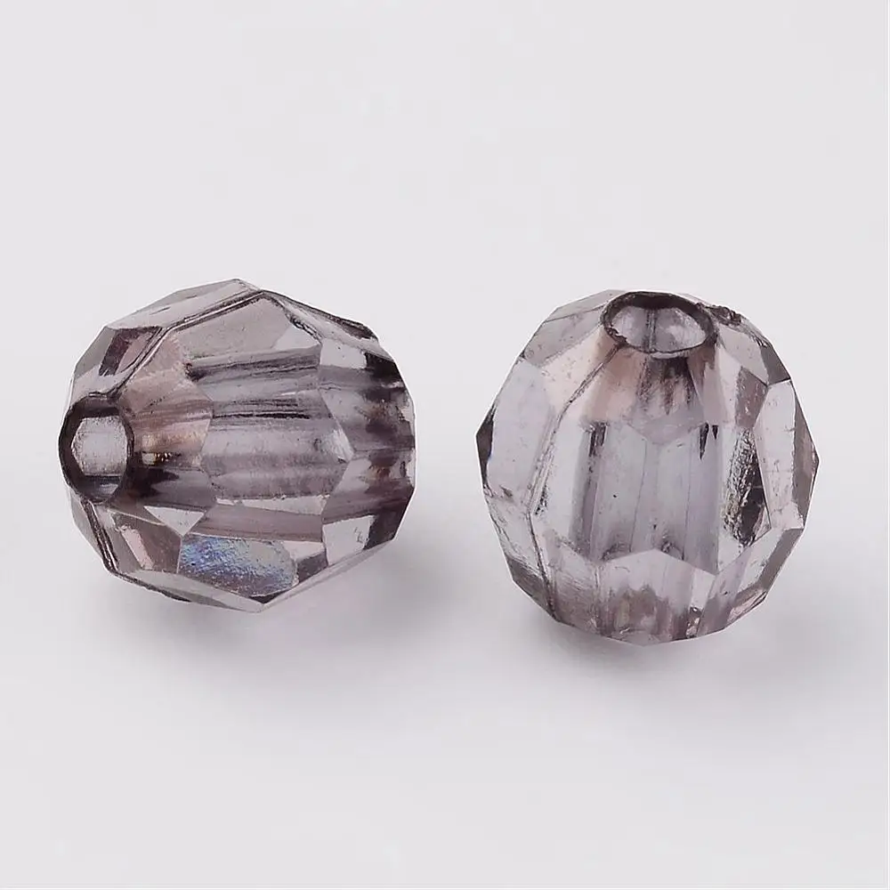 500g Transparent Acrylic Beads Faceted Round Gray 6mm Hole: 1.5mm about 4300pcs/500g