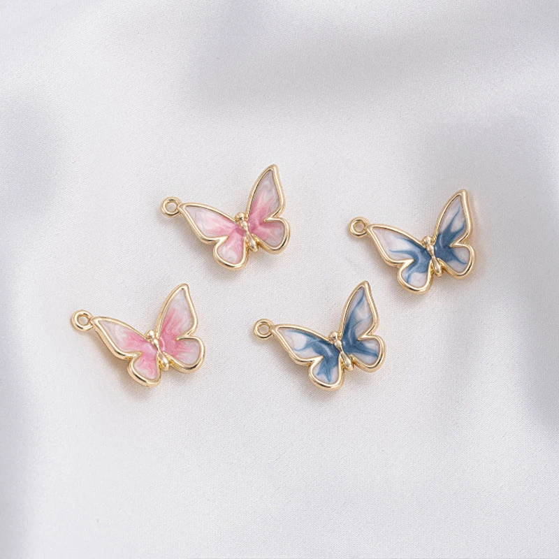 14pcs/lot Jewelry Accessory Copper Butterfly Shaped Gold Edge Pendant For Charms Earrings  Bracelet