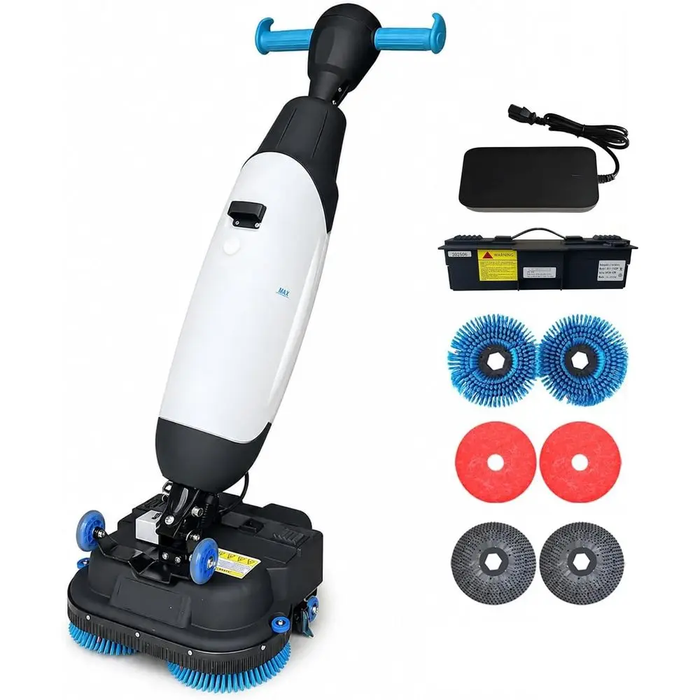 

17" Commercial Floor Scrubber Machine Cordless with Magnetic Dual Brush, 360°Rotation Multi-Purpose Industrial Floor Scrubber wi