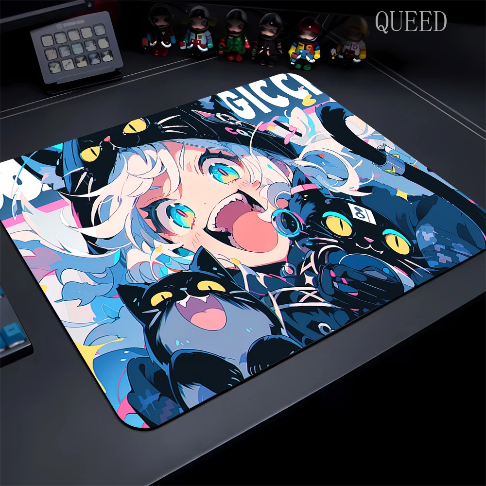 100% Waterproof Rubber Mousepad Keyboard Gaming Accessories MousePad Kawaii Girl Blue Office Mice Computer Peripherals Mouse Mat