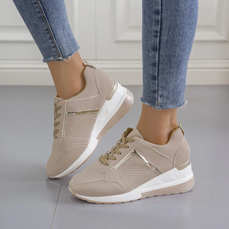 W New Women Wedges Sneakers Lace-up Breathable Sports Shoes Casual Platform Female Footwear Ladies Vulcanized Shoes Sneakers