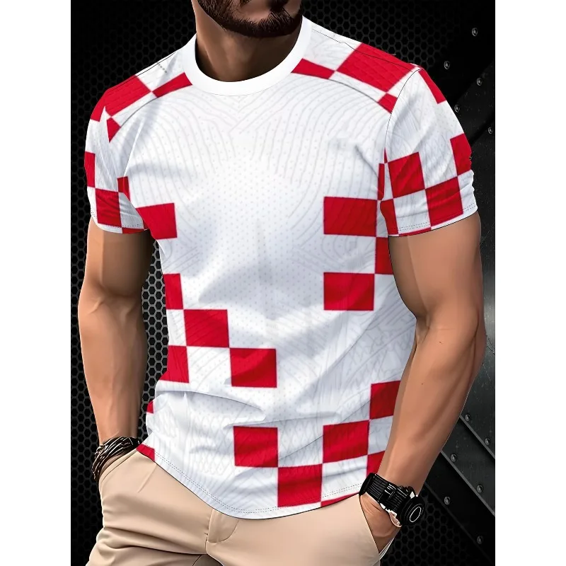 2026 Croatia Red White Checkered Grid Soccer Jersey Breathable Mesh Short Sleeve Football Sports T-shirt  Adult and Child Summer