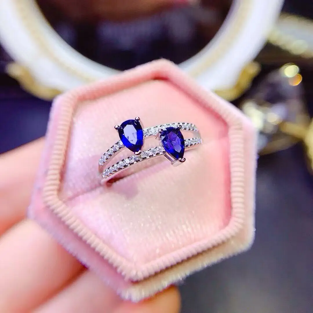 KJJEAXCMY high-end women's Ring, Natural Sapphire bright and dazzling, with S925 silver electroplating process, clear and bright