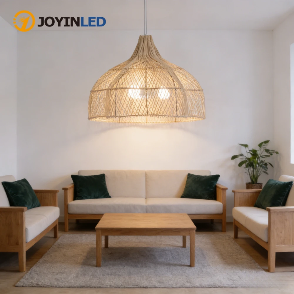 

JOYINLED Japanese Rattan Pendant Lamp Modern Living Room Wicker Pendant Lamp Restaurant Kitchen Dining Room LED Handmade Pendant