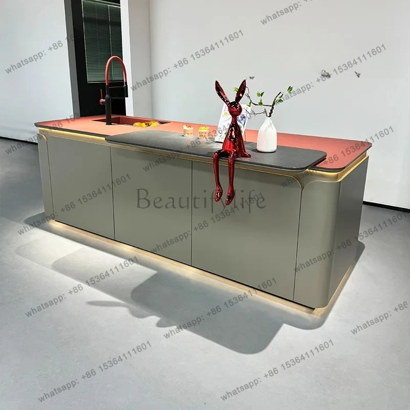 High-end slate flush island table integrated household kitchen simple arc corner designer model